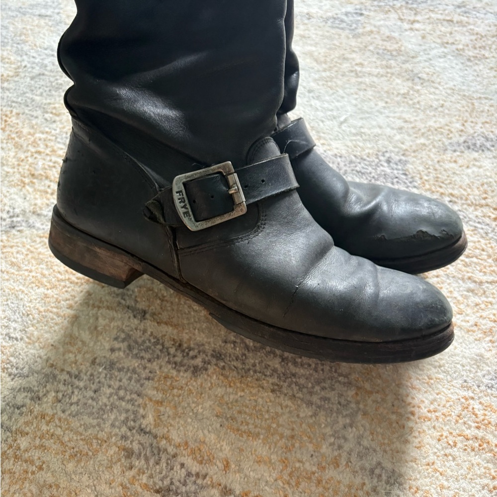 Frye Black Leather Buckle Boots